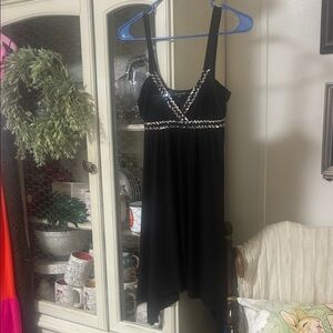Hourglass Black One-Shoulder Dress with Silver Beaded Trim